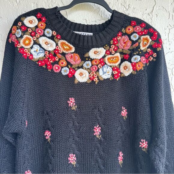 VINTAGE Sweater Women Medium Cottagecore Boho Fall Floral Knit - Picture 2 of 6